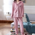 thumbnail image 2 of Ladies Fashion Flannel Solid Print Pocket Long Sleeve+ Long Pants Pajama Suit, 2 of 9