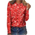 thumbnail image 1 of Pompotops Femmes Dames Col Rond Hauts Amples Décontractés T-Shirts Imprimés Blouse à Manches Longues en Solde, 1 of 5