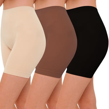 INNERSY Shortys Gainants pour Femmes Taille Haute sous les Robes Shorts d'Été Lot de 3 (Moyen, Noir/café/beige Clair)