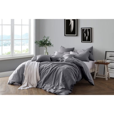 Swift Home 100% Cotton Solid Prewashed Duvet Cover Set, King, Grey