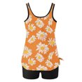 thumbnail image 3 of UPPADA 2 Piece Full Coverage Swimsuits for Women Floral Athleti Crewneck Bathing Suits High Waisted Tummy Control Modest Swimwear Comfy Tankini Top with Shorts Swim Suit Plus Size Orange,M, 3 of 5
