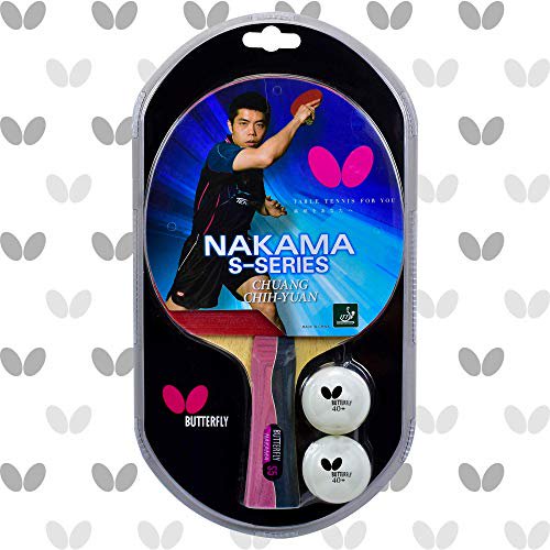 Butterfly Nakama S-5 Table Tennis Racket - ITTF Approved Ping Pong Paddle - Carbon Ping Pong Paddle - Table Tennis Rubber and Thick Sponge Layer Ping Pong Racket - 2 Ping Pong Balls Included