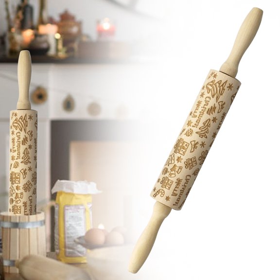 Rouleau à Gaufrage en Bois Gaufré Flocons de Neige de Noël Motif de Cerf Cuisine pour Cuisson Gâteau Fondant