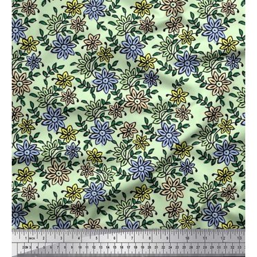 Soimoi Rayon Fabric Leaves & Floral Block Print Fabric by The Yard 42 Inch Wide
