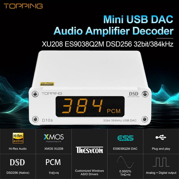 Topping D10s Mini USB DAC CSS XMOS XU208 ES9038Q2M OPA2134 Audio Amplifier Decoder