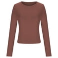 thumbnail image 4 of SROBPTY Longues Chandails à Manches pour Femmes, T-Shirt Décontracté à Col Rond pour Femmes à Manches Longues Café, S, 4 of 4
