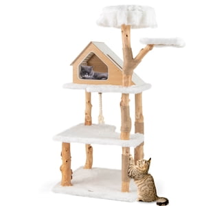Costway 60" Grand arbre de chat en bois massif avec 2 Perches Condo Jute Scratching Posts Rope sisal