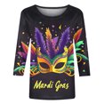 thumbnail image 5 of Penkiiy 2024 Blouse Mardi Gras Tops pour Femmes T-Shirt Quotidien Manches 3/4 Blouse Imprimé Masque Haut Carnaval Col Rond Chemise Décontractée m Multicolore, 5 of 5
