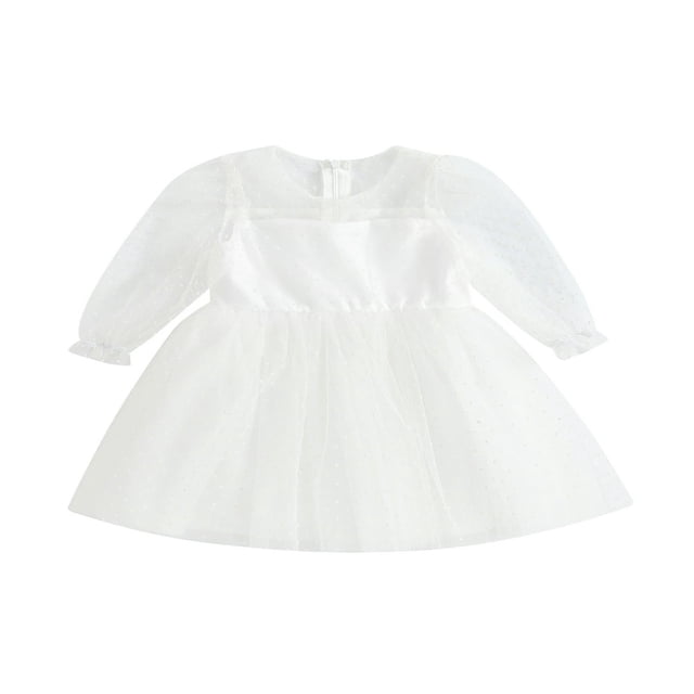 Robe en Maille pour Fille, Imprimé à Pois, Manches Longues, Tulle, Robe Trapèze de Fête