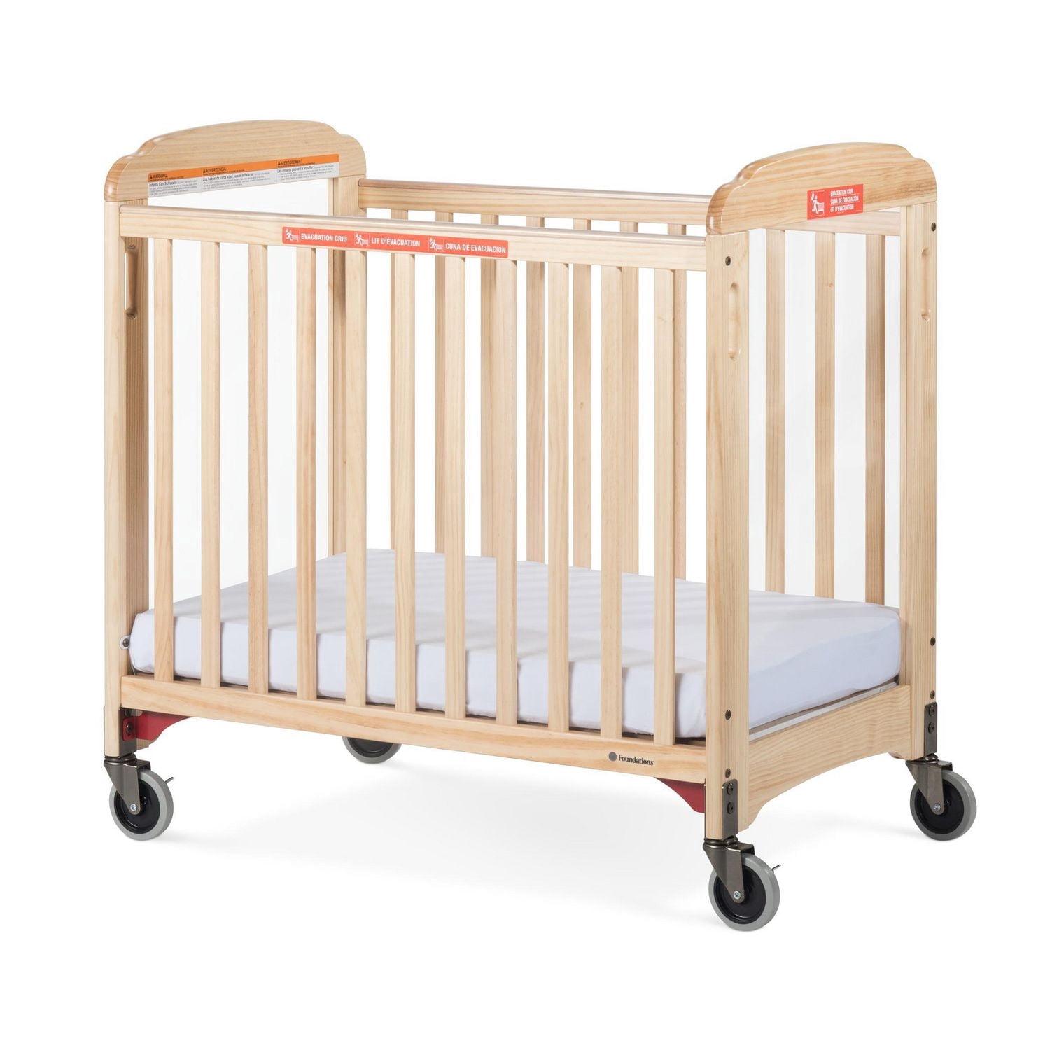 Foundations Next Gen First Responder Evacuation Compact Portable Mini Crib, 3" Mattress Included, Natural