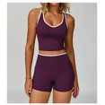 thumbnail image 2 of PISONIC Women Two Piece Workout Sets Color Block Backless Tank Top and High Waist Booty Lifting Shorts Gym Yoga Active Outfits, 2 of 6