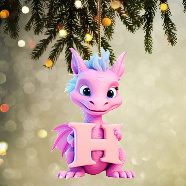 Fridja Personalized Dinosaur Christmas Ornament 26 Letters Hanging Pendant Ornaments 2024 Plastic Initial Monogram Xmas Tree Decorations with Hanging Rope Unique Customized Fun Gift for Kids