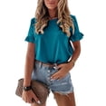 thumbnail image 2 of LYMAYTER S-2XL Female T-Shirt Tops Fallow Soft Tees Tops for Women Summer Solid Color Pullover Tees Tops, 2 of 7