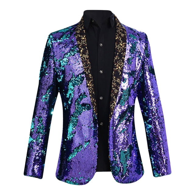 TIMIFIS Mens Shiny Sequin Blazer Dinner Prom Wedding One Button Suit Jacket Lapel Dress Blazer