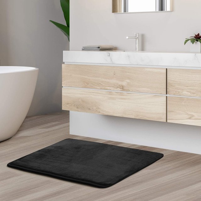 Memory Foam Bathrug - Black Bath Mat and Shower Rug Small 17" x 24" Inches, Non Slip Latex Free Plush Microfiber. Comfortable, Beautiful and Maximum Absorbency.