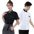 thumbnail image 4 of pitrice Chef Uniforms Women Short Sleeve Chef Coat Double Breasted Working Jacket Restaurant Kitchen Cooking Clothes Workwear Black XL, 4 of 9