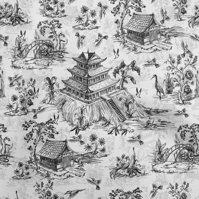oneOone Cotton Poplin Black Fabric Asian Japanese Pattern Sewing Material Print Fabric By The Yard 56 Inch Wide