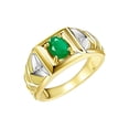 thumbnail image 3 of RYLOS Men's Rings 14K Yellow Gold Rings Designer Weave Band 7X5MM Oval Gemstone & Diamond Ring Emerald May Birthstone Rings For Men,  Size 13, 3 of 7