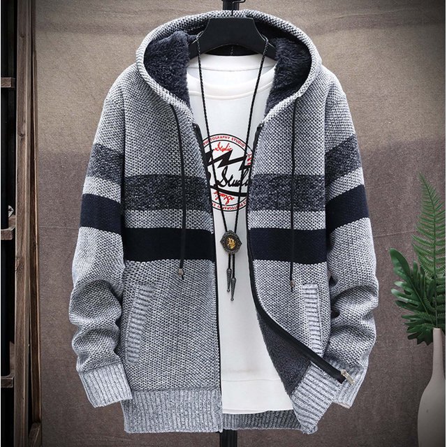 Cardigan à Capuche Patchwork à Manches Longues pour Hommes avec Fermeture Éclair