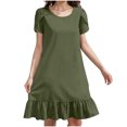 thumbnail image 1 of Liquidation d'Été 2025! Robe pour Femme Grande Taille, Liquidation de Robes d'Été pour Femmes, Robe d'Été pour Femme en Coton et Lin à Manches, Ourlet Volanté, Jupe Longue, 1 of 5