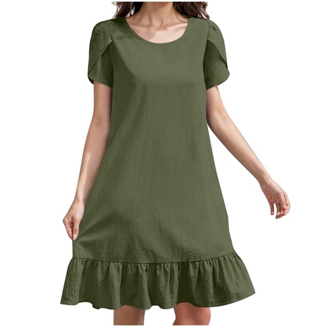 Liquidation d'Été 2025! Robe pour Femme Grande Taille, Liquidation de Robes d'Été pour Femmes, Robe d'Été pour Femme en Coton et Lin à Manches, Ourlet Volanté, Jupe Longue