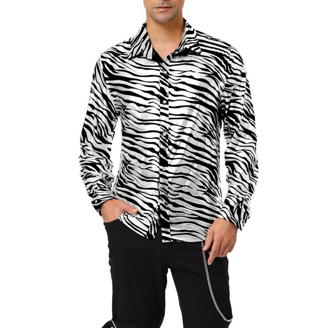 INSPIRE CHIC Men's Vintage Leopard Printed Button Down Long Sleeve Cotton Shirt