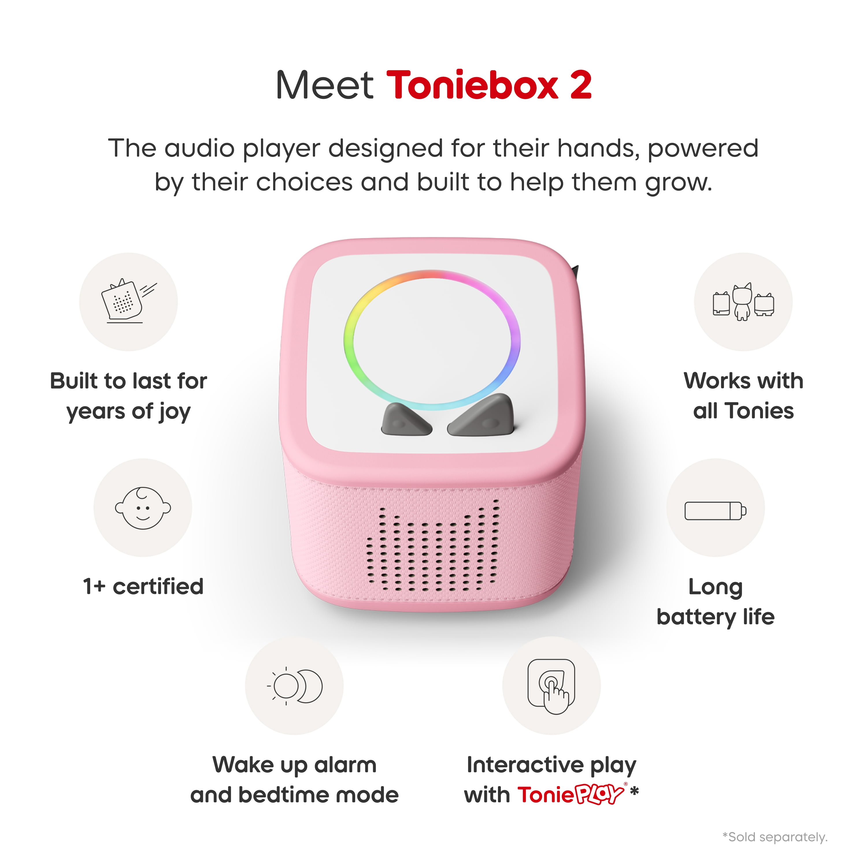 tonies Coffret Toniebox 2 avec Encanto, Vaiana et Raiponce – Rose nuage (Francais)