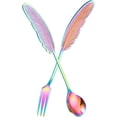 thumbnail image 1 of EGNMCR Measuring Spoons Serving Spoons Stainless Steel Feather Spoon And Fork Household Fruit Fork Coffee Spoon Dessert 304 Stainless Steel Spoon And Fork Set (2pc) Spoon and fork, 1 of 2