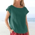 thumbnail image 2 of Penkiiy Blouse en Lin pour Femme à Manches Courtes, Col Ras du Cou, Hauts d'Été Décontractés, Coupe Ample, m Vert, 2 of 6