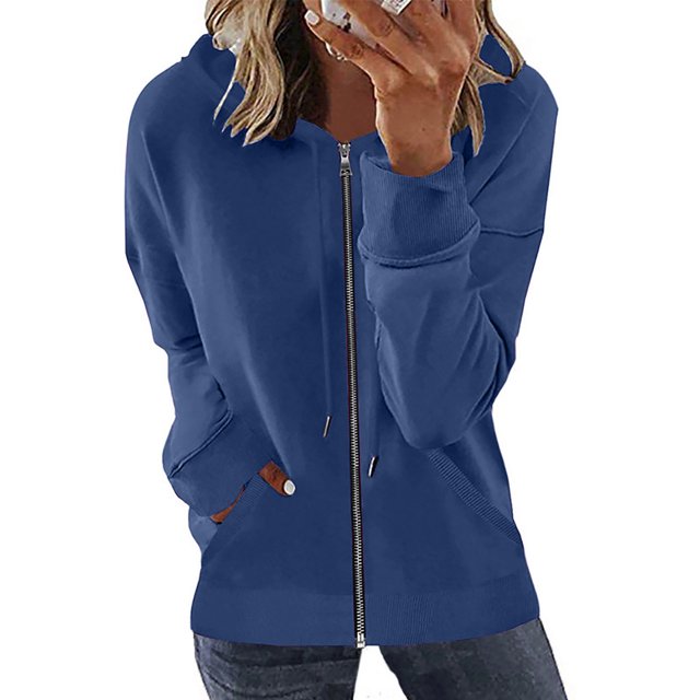 PEZHADA Économies d'Automne Chandail à Capuchon à Fermeture à Glissière Décontracté pour Femme, Veste Ouverte à l'Avant, Coupe Ample, Manteau à Manches Longues avec Cordon, Chandail à Capuchon avec Poche, Bleu