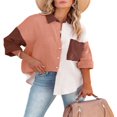 thumbnail image 1 of MesaSe Blouse pour Femmes Couture Contrastée Manches Longues Col à Revers Fermeture à Boutons Chemise Décontractée Ample Polyvalente, 1 of 6