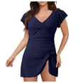 thumbnail image 1 of Huesdet Women Tummy Control Swimsuits One Piece Slimming Modest Bathing Suit Color Block Drawstring Swim Suits[Blue,6XL], 1 of 8