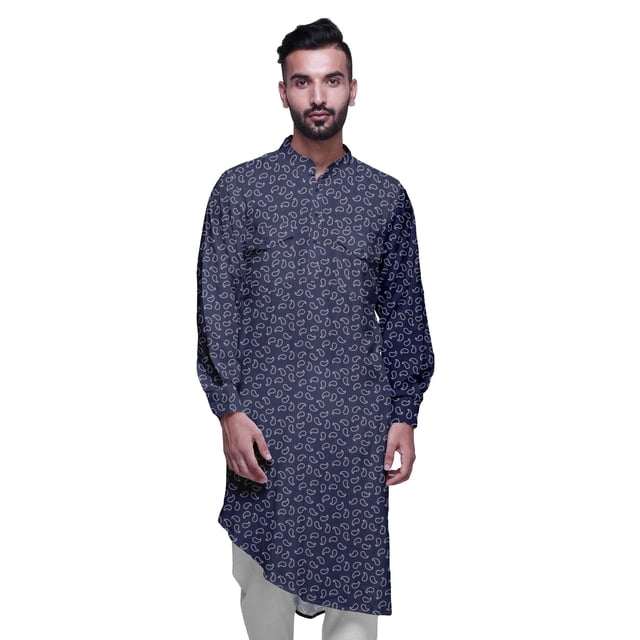 Atasi Kurta Traditionnel en Rayonne Imprimée à Col Mandarin pour Hommes Chemise Décontractée