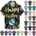 thumbnail image 1 of VBTAPA Mens Spring Shirts Happy Easter Day Rabbit Eggs Print Button Down Shirt Short Sleeve Hawaiian Beach Party Tops Prime Sales Today Multicolor XXL, 1 of 6