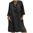thumbnail image 2 of Jolies Robes d'Été Mode Femmes Ample Col en V Uni Manches 3/4 Robe en Coton et Lin Manches Longues Robe d'Invitée de Mariage en Liquidation, 2 of 8