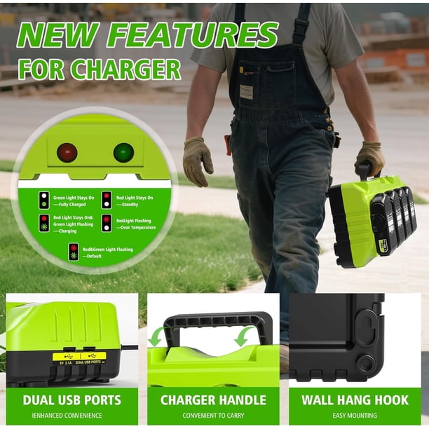 Chargeur Double Port 3A Pour Ryobi One+ – 12V-18V – Compatible P108 P107 P104 P105