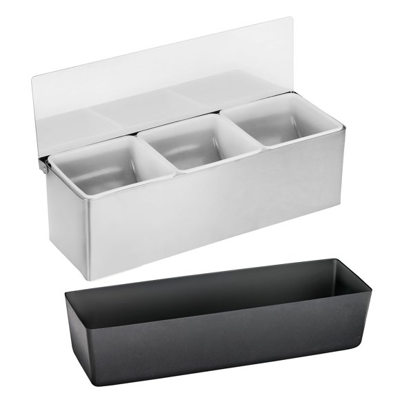 New Star Foodservice | Multi-Compartment Restaurant-Grade Condiment Dispensers (Silver, 3 Compartments)