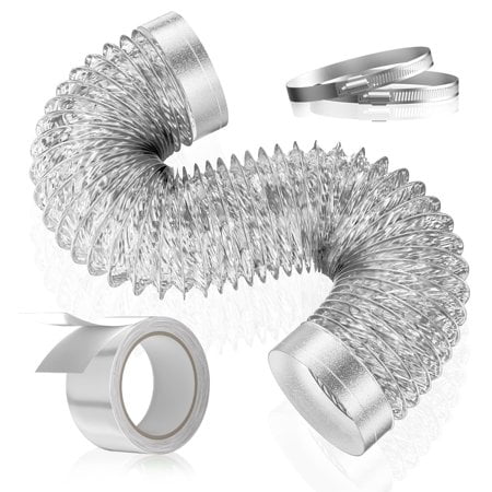 HOOMESUN Dryer Vent Hose 4 Inch 5FT Extra Thick Heavy Duty Flexible Exhaust Duct Hose, Aluminum Foil Insulated Ducting for Tight Space, HVAC Ducting Kit with 2 Clamps and 1 Tape