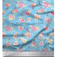 thumbnail image 1 of Soimoi Blue Poly Georgette Fabric Leaves & Rose Floral Print Sewing Fabric Yard 52 Inch Wide, 1 of 3
