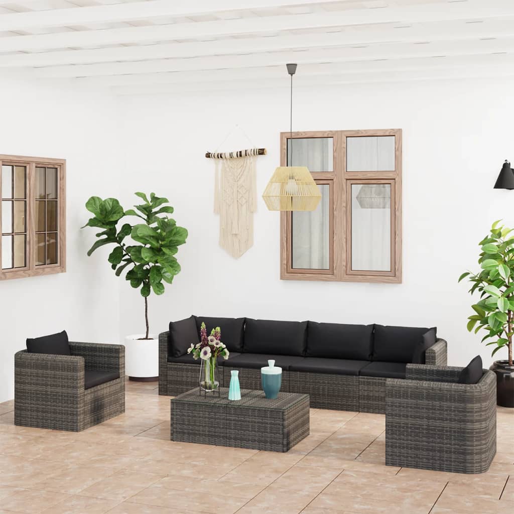 vidaXL Ensemble de Salon de Jardin 7 Pcs avec Coussins en Rotin Poly Gris