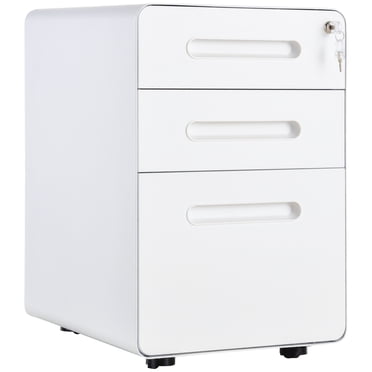 Vinsetto 3-Drawer Filing Cabinet w/ Wheels, Lockable Office Storage Drawer