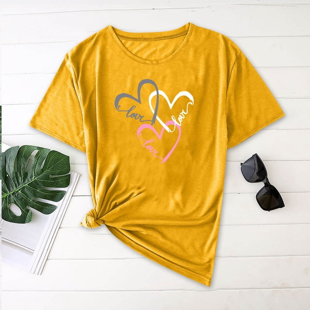 Babysbule Liquidation de Hauts pour Femmes Saint-Valentin Décontracté Femmes Manches Courtes Hauts Imprimés Tee T-Shirt