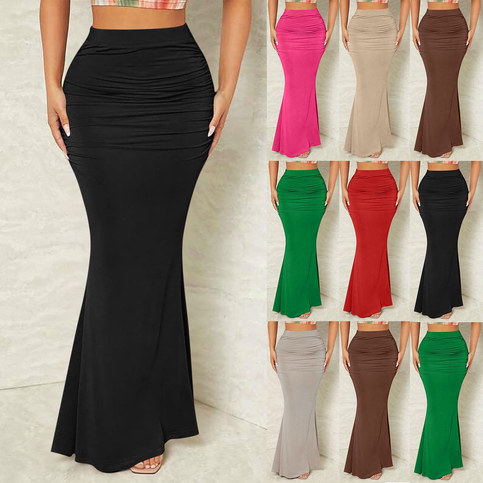 QATAINLAV Bodycon Maxi Skirt for Women High Waist Slim Fit Mermaid