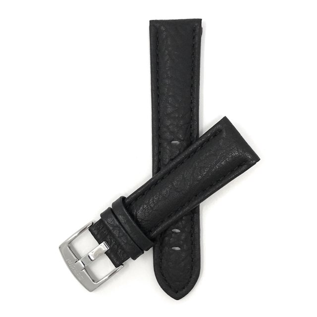 Extra Long (XL), 24mm Classic Leather Buffalo Pattern Watch Strap Band, Stainless Steel Buckle