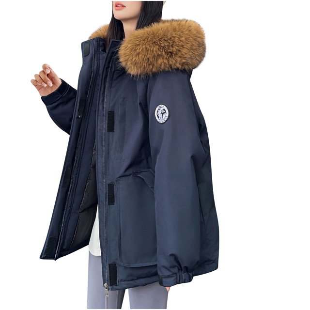 Lovzfmll Women's Velvet Coat, Fall Winter Thickened Raglan Sleeves Long Sleeve Style Navy, S