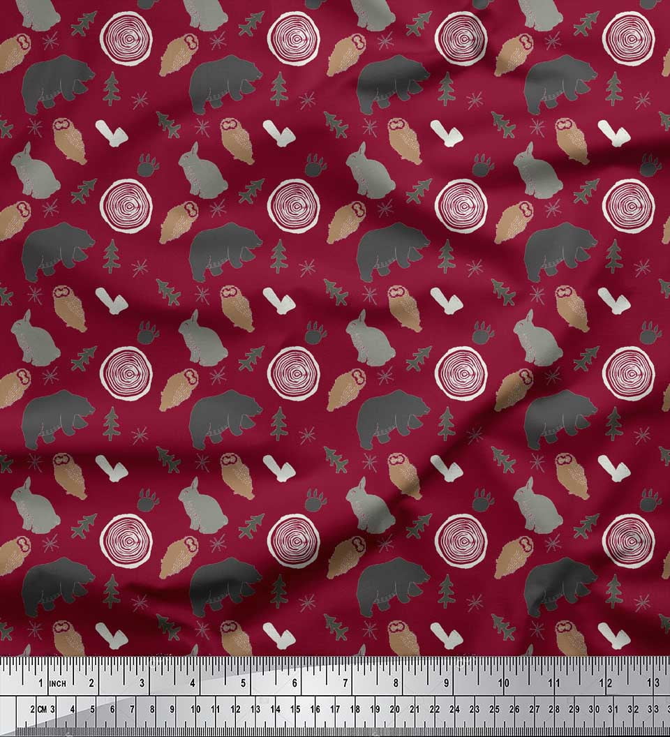 Soimoi Red Silk Fabric Wild Life Animal Decor Fabric Printed Yard 42 Inch Wide