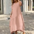 thumbnail image 2 of Pompotops Robe Longue d'Été à Manches Courtes Unie Douce et Confortable pour Femmes en Solde, 2 of 6