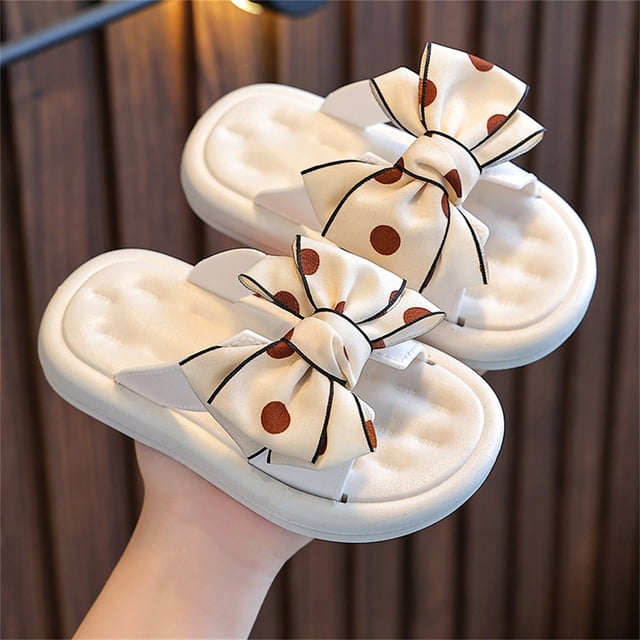 TopLLC Printed Girls Slippers With Large Bow And Thick Sole Two Fashionable External Slippers Kid Shoes
