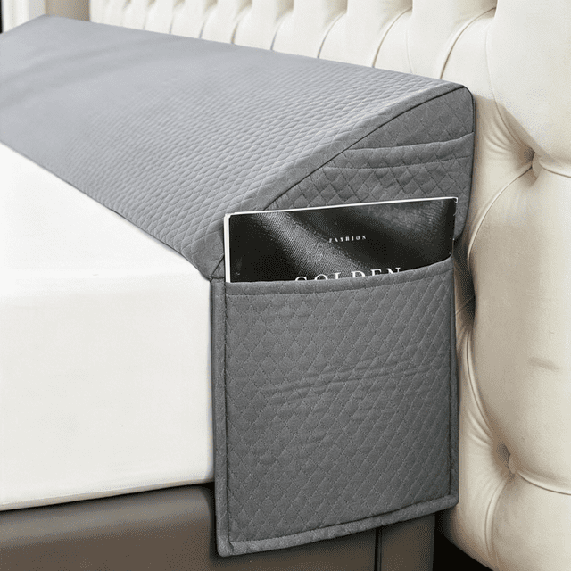 Oaskys Headboard Wedge Pillow, Memory Foam Pillow with Side Pockets & Removable Cover, Supportive Ergonomic Headrest for Acid Reflux & Back Pain Relief