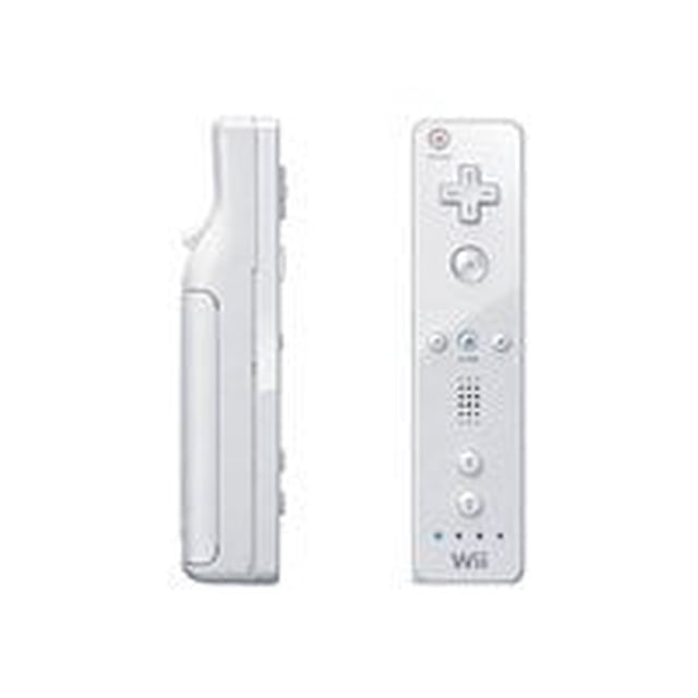 NINTENDO Wii Remote - Télécommande - Sans Fil - Blanche - pour NINTENDO Wii Restaurée. l'Image Montre une Vue avant et Latérale de la Manette Wii Remote Sans Fil Blanche Restaurée, avec une Pavé en D, des Boutons et un Capteur de Mouvement. Conçue pour Être Utilisée avec la console de Jeu NINTENDO Wii.